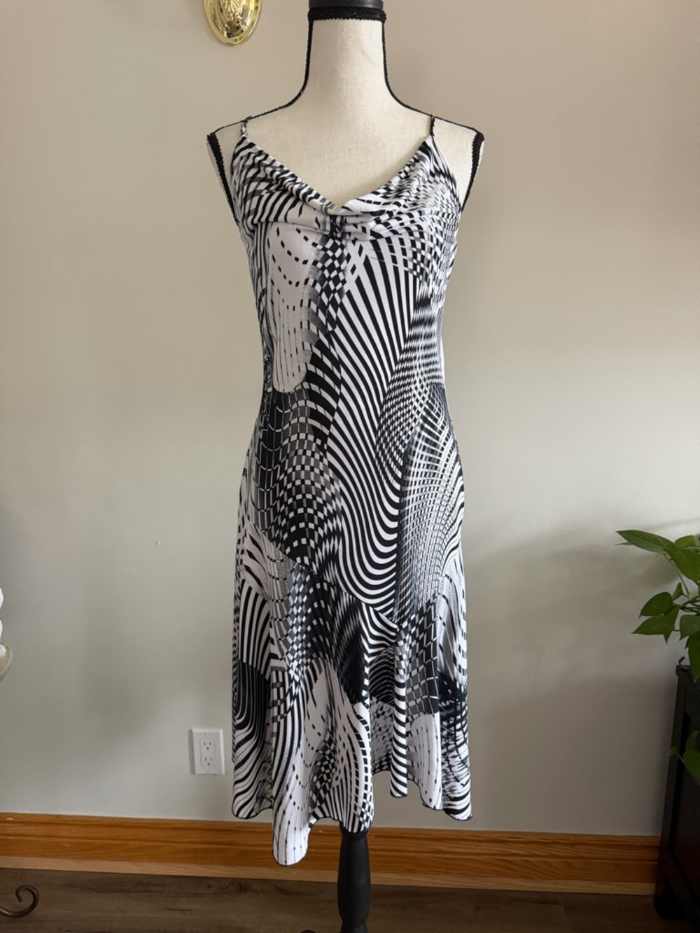 Joyce Leslie Black & White Optical-Print Slip Midi Dress